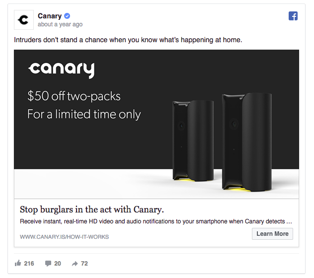 Canary Facebook Ad