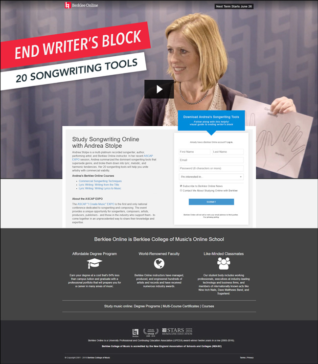 Berklee Online Landing Page
