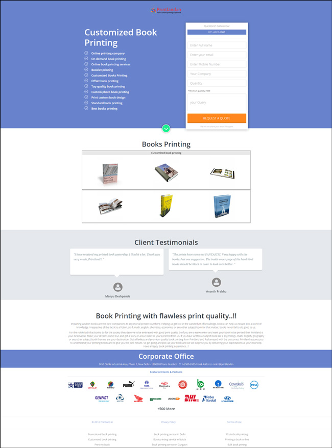 Printland Landing Page
