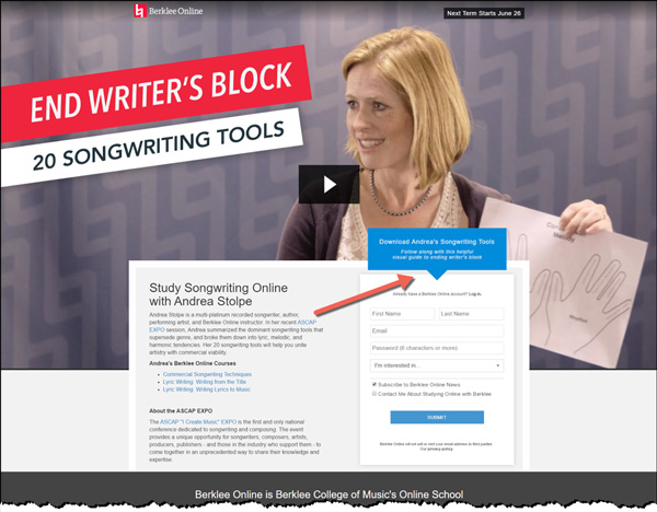 The Berklee Online form stands out visually